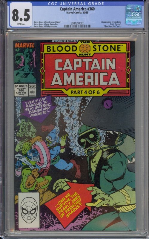 CAPTAIN AMERICA #360 CGC 8.5 1ST CROSSBONES WHITE PAGES 3002