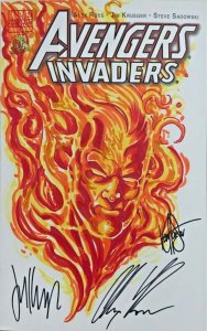 AVENGERS/INVADERS #1 HAND DRAWN SKETCH & SIGNED ALEX ROSS/KEN HAESER/JIM KREUGER