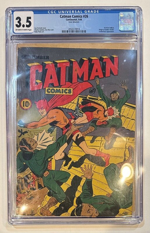 (1944) CATMAN #26 CGC 3.5 OW/WP! Don Rico Art! Rare Golden Age!