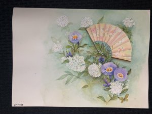 SWEET THOUGHTS Decorative Fan Butterfly Flowers 14x10.5 Greeting Card Art #9029