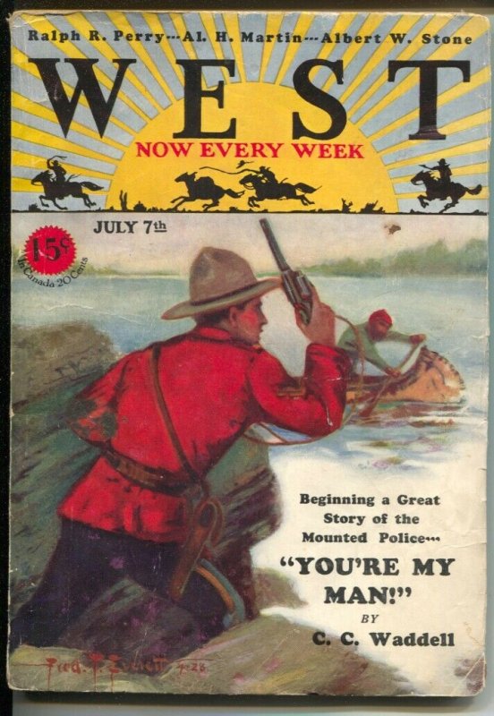 West 7/7/1928-Fred C Everett RCMP Mountiet cover-pulp fiction-Frank C Roberts...