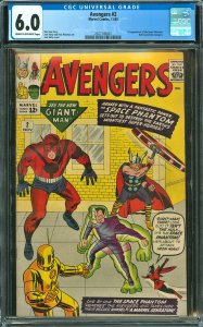 The Avengers #2 (1963) CGC Graded 6.0 - Hulk Quits! 1st Space Phantom