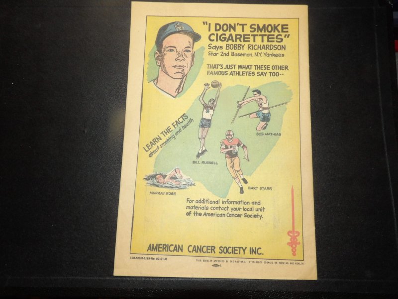 Where There's Smoke 1965 Promo Cancer Society Comic NY Yankees Bobby Ric...