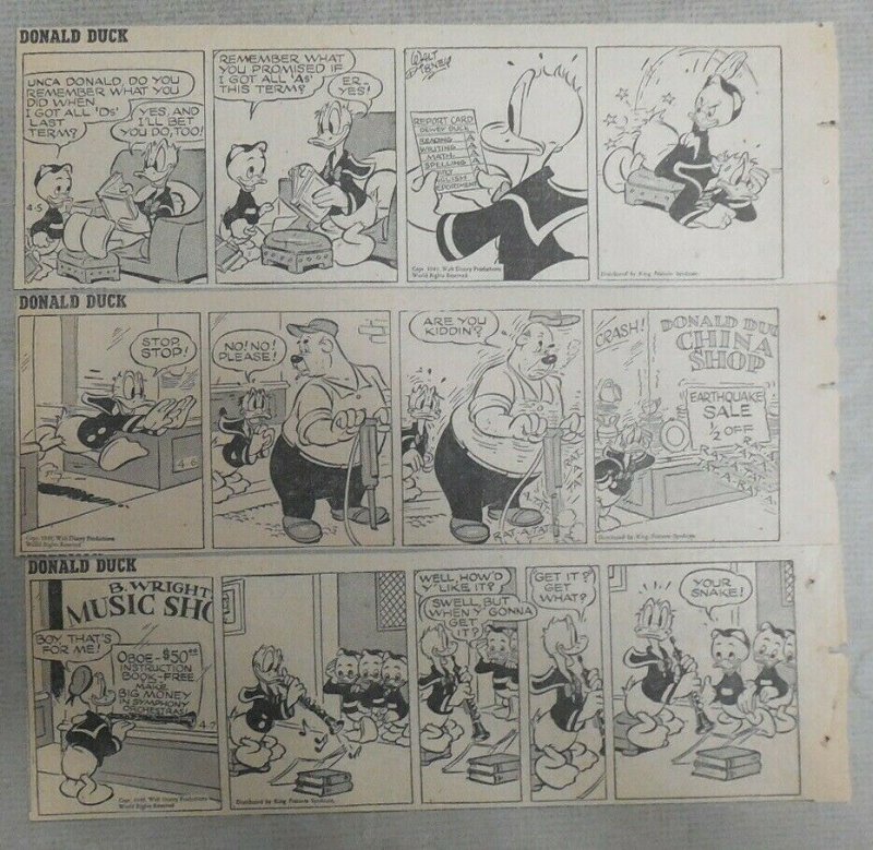 (26) Donald Duck Dailies by Walt Disney from 4,1949 Size: 3 x 8 inches