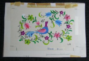 HAPPY MOTHERS DAY Bird with Blue & Pink Flowers 9.5x6.5 Greeting Card Art #1026