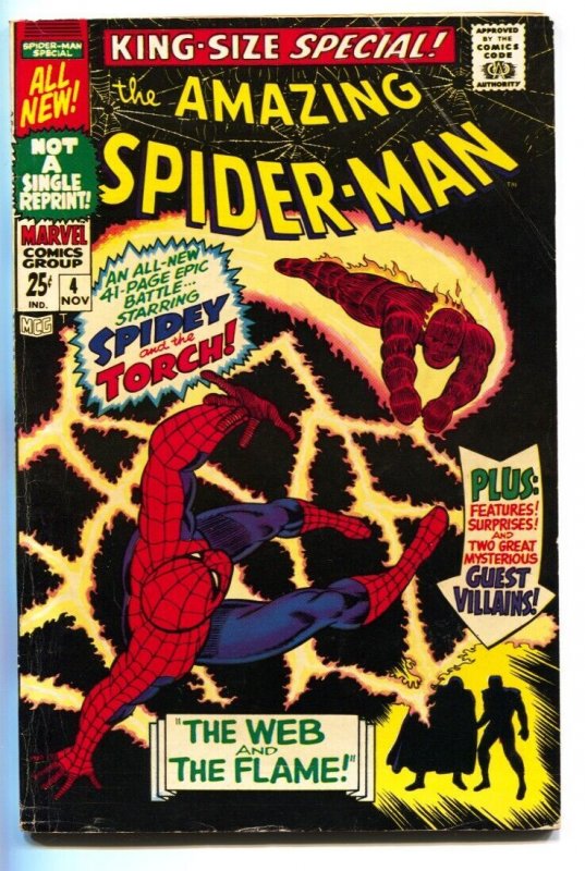 AMAZING SPIDER-MAN ANNUAL #4 comic book-Marvel 1967-HUMAN TORCH VG