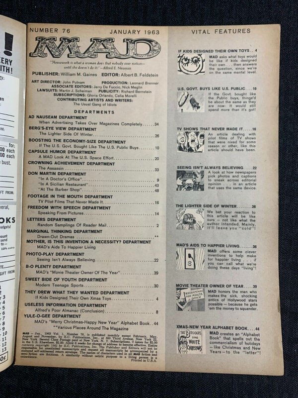 1963 MAD Magazine #76 VG 4.0 Alfred E Neuman / Happy New Year Issue
