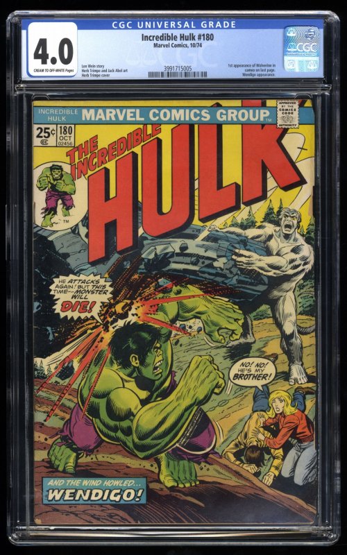 Incredible Hulk #180 CGC VG 4.0 1st Cameo Appearance Wolverine!