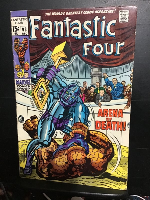 Fantastic Four #93 (1969) high-grade Kirby Thing vs. mobsters! VF+ Oregon CERT