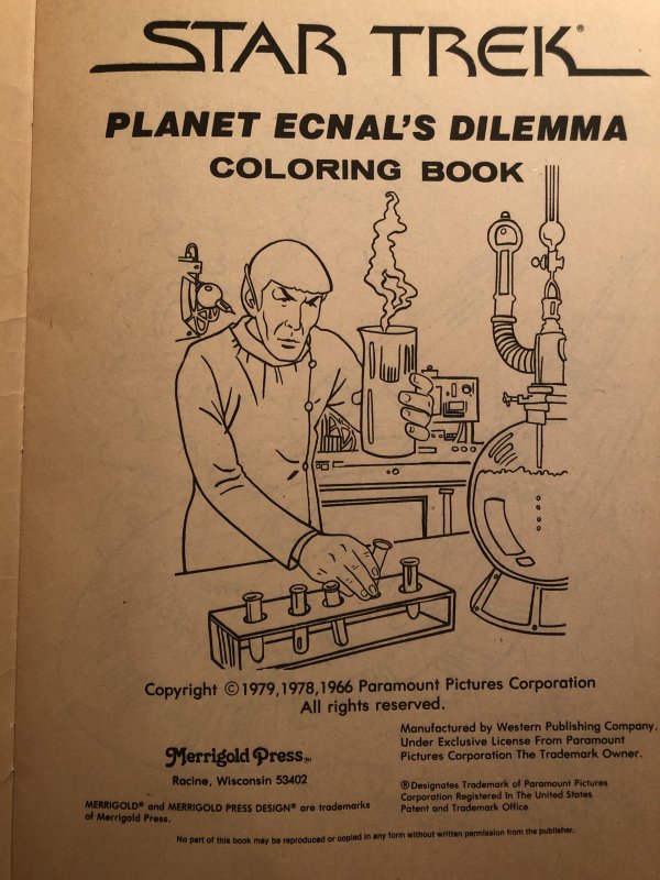 Star Trek coloring book,VG, Planet Ecnal’s Dilemma 1979