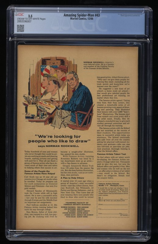 Amazing Spider-Man #43 CGC VG- 3.5 1st Full Appearance Mary Jane!