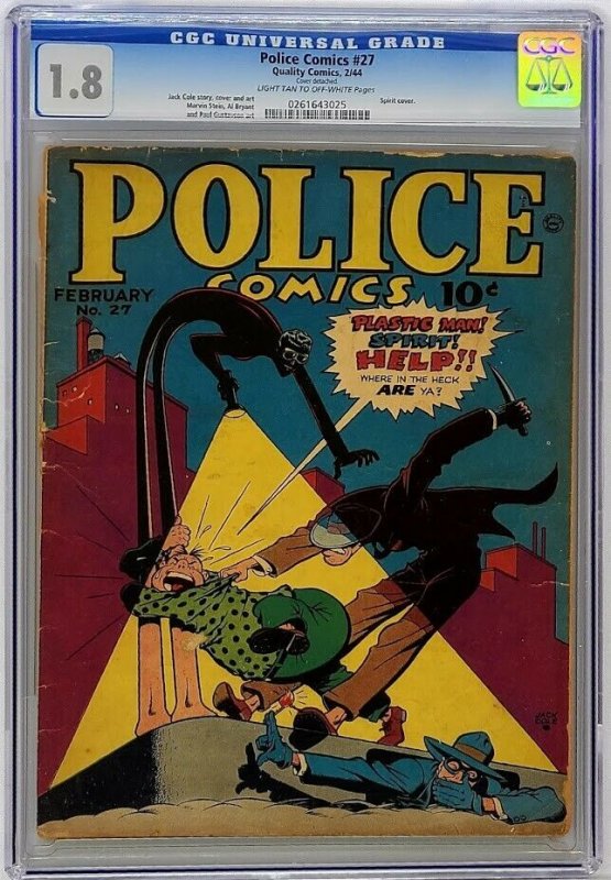 Police Comics #27 Quality 1944 CGC 1.8 GD- Jack Cole Plastic Man W Eisner Spirit