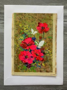 MOTHERS DAY Red Flowers with 2 White Butterflies 7x9.5 Greeting Card Art MD7585