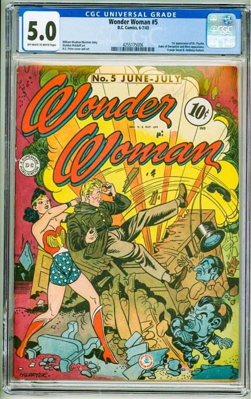 Wonder Woman #5 (1943) CGC 5.0! OWW Pages! see desc