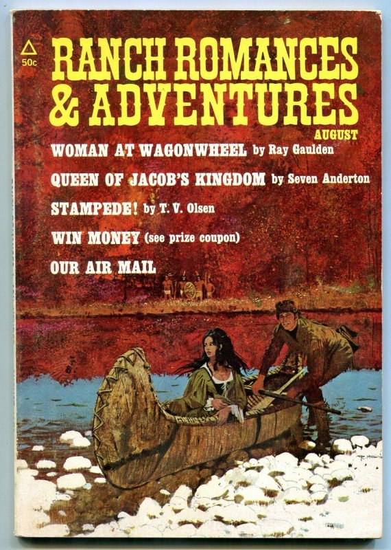 Ranch Romances and Adventures Pulp August 1971- Woman at Wagonwheel