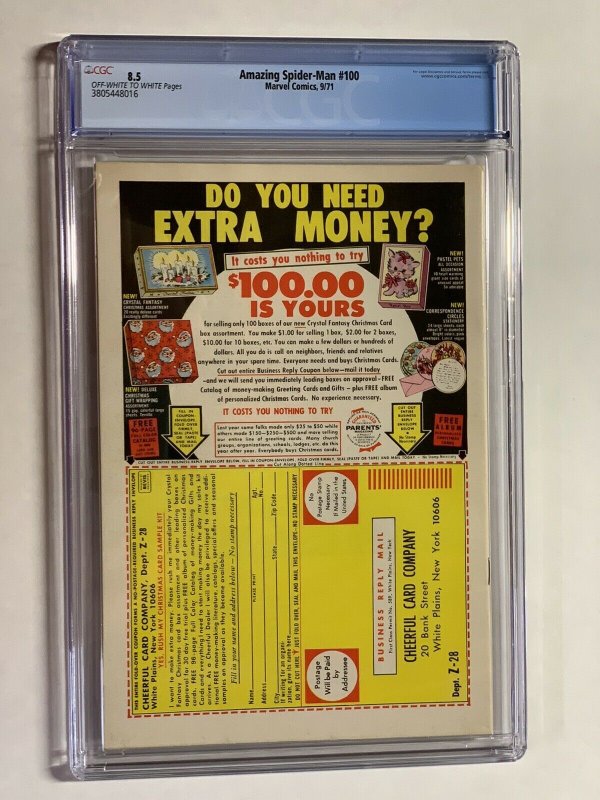 Amazing Spider-man 100 Cgc 8.5 Ow/w Pages Bronze Age Marvel