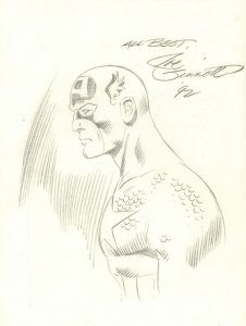 Captain America Side Bust Pencil Commission - 1992 Signed art by Joe Sinnott