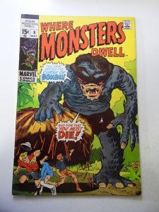 Where Monsters Dwell #9 VG Cond centerfold detached at 1 staple, tape pull fc