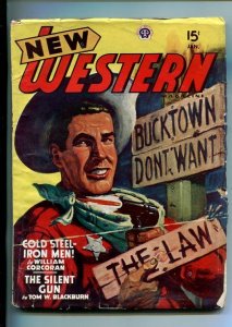 NEW WESTERN-JAN 1948-VIOLENT PULP FICTION-GUNFIGHT COVER-KJELGAARD-vg