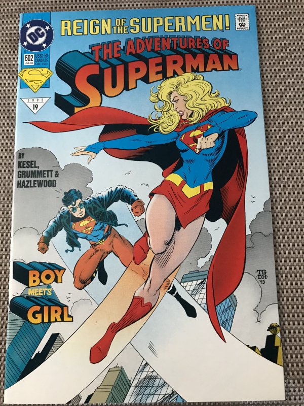 ADVENTURES OF SUPERMAN #502 : DC 7/93 NM; Superboy Vs. Supergirl story