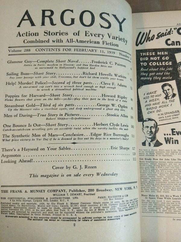 Argosy Feb 11, 1939 - Edgar Rice Burroughs/George W. Ogden - Vol 288 No. 2