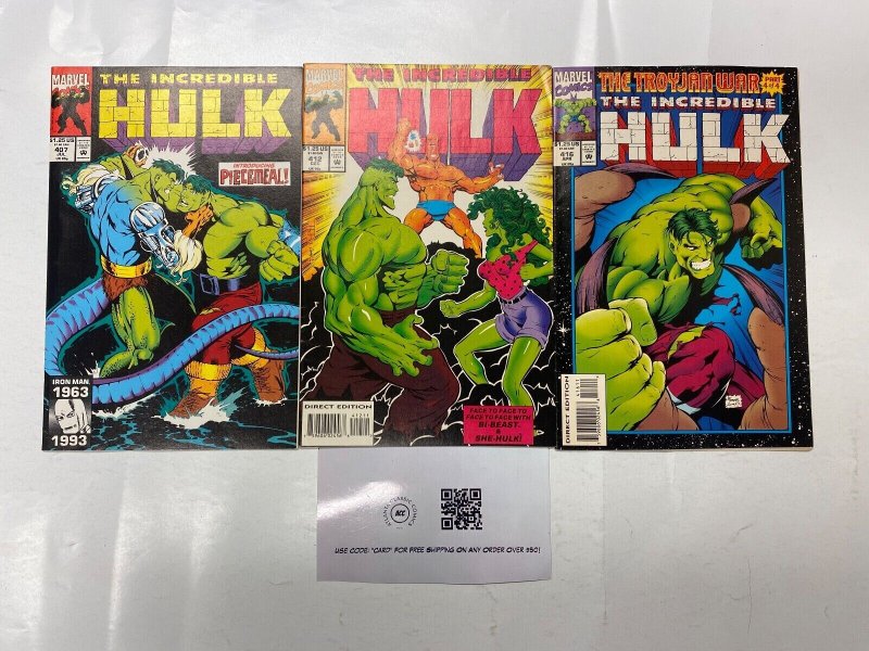 3 Incredible Hulk MARVEL comic books #407 412 416 58 KM19