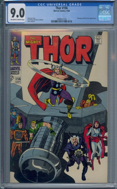 THOR #156 CGC 9.0 MANGOG RECORDER JACK KIRBY