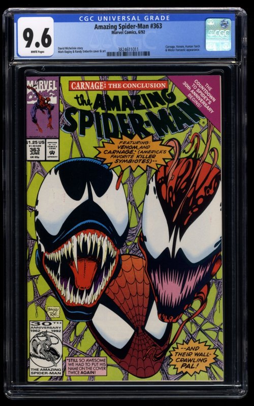 Amazing Spider-Man #363 CGC NM+ 9.6 White Pages 3rd Appearance Carnage!