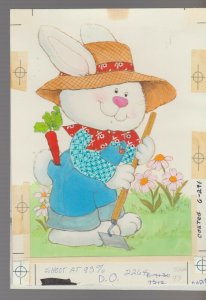 AT EASTER Cartoon Rabbit Farming w/ Hoe & Carrot 6x8 Greeting Card Art #E2264