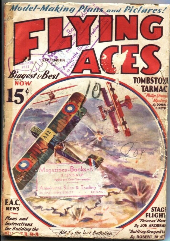 FLYING ACES 1933 Sept-PHILIP STRANGE HERO & AVIATION PULP-BI PLANE BATTLE