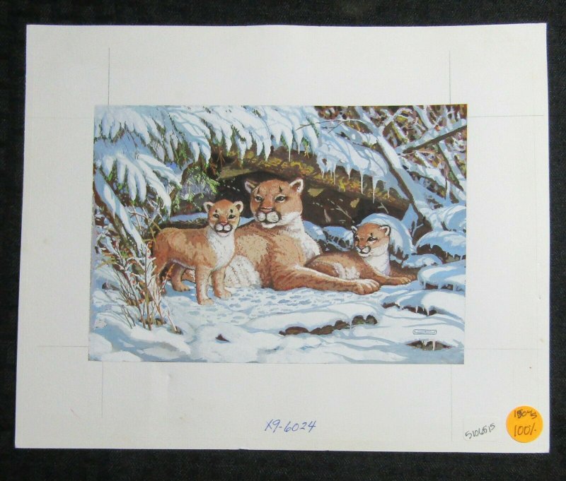 MERRY CHRISTMAS Mountain Lion Family 11x9 Greeting Card Art #X6024