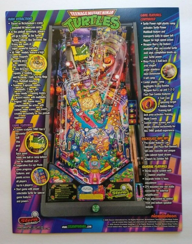 Teenage Mutant Ninja Turtles Pro Edition Pinball FLYER Artwork Game Sheet TNMT 