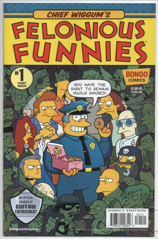 FELONIOUS FUNNIES #1, NM, Simpsons, Bongo, Chief Wiggum, Bart, Homer, 2018