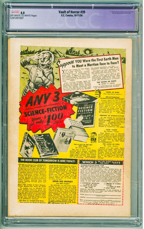 Vault of Horror #39 (1954) CGC Restored 4.0 see description