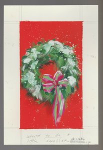 CHRISTMAS Painted Snowy Wreath with Bow Ribbon 6.5x10 Greeting Card Art #11486