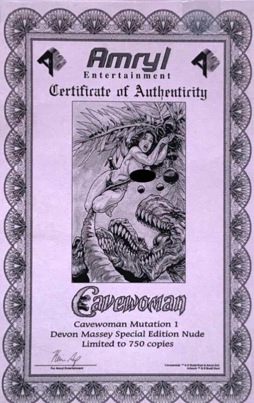 Cavewoman Mutation #1 Devon Massey Special Edition Naughty Virgin Cover W/COA.