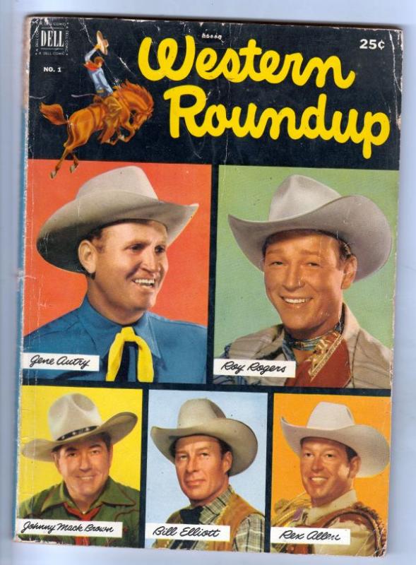 Dell Giant Western Roundup #1 (Jun-52) VG- Affordable-Grade Roy Rogers, Dale ...