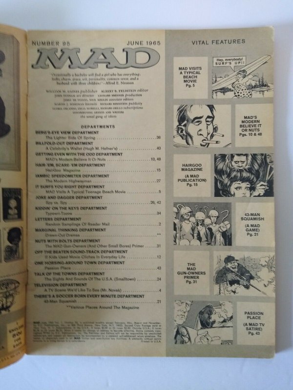 MAD Magazine June 1965 Issue No 95 Peyton Place TV Show Parody Passion Place