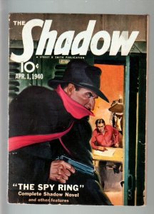 SHADOW APR 1 1940-MAXWELL GRANT-GRAVES GLADNEY-VG PLUS-RARE PULP VG+