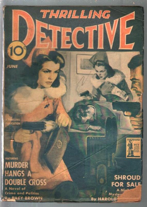 Thrilling Detective 6/1942-gun moll cover-mystery-pulp thrills-VG