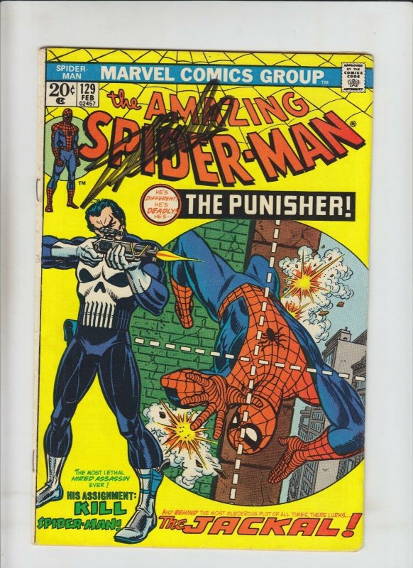 Amazing Spider-Man #129 VG SIGNED by STAN LEE 1st appearance Punisher 1st Jackal 