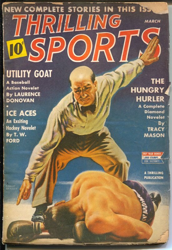 Thrilling Sports 3/1943-Earle Bergey boxing cover-hockey-baseball-WWII era-FR/G