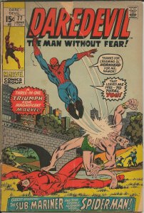 Daredevil #77 ORIGINAL Vintage 1971 Marvel Comics Spiderman Sub Mariner