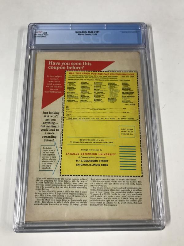 Incredible Hulk #181 CGC 5.0