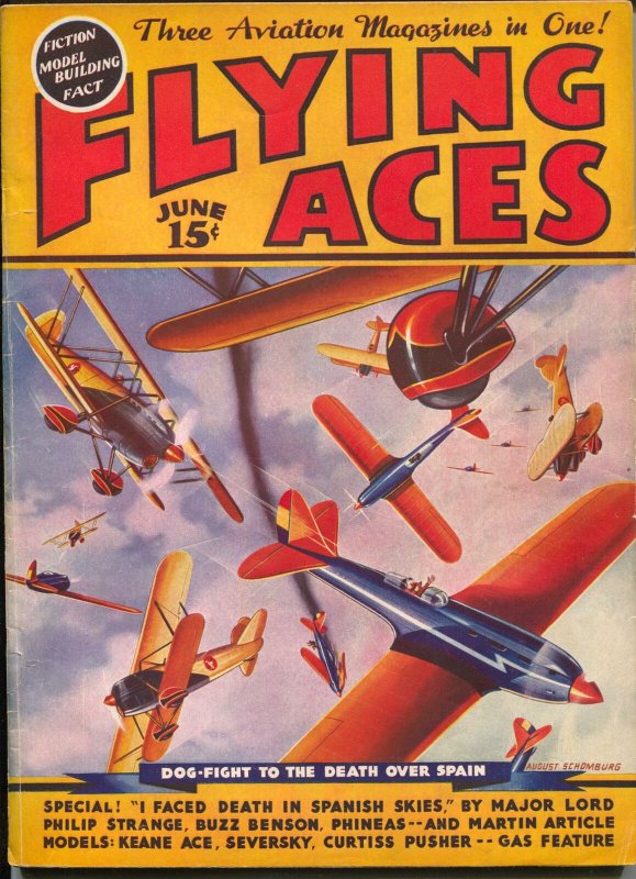 Flying Ace 6/1937-pulp-Buzz Benson-Philip Strangen-August Schomburg-VG/FN