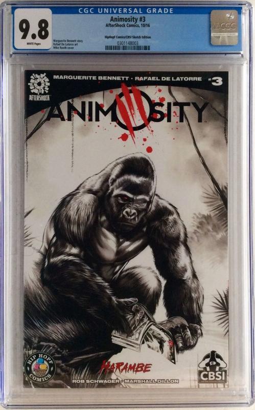 ANIMOSITY #3 - CGC 9.8 - Limited 50 Copies -Harambe Sketch Variant by Mike Rooth