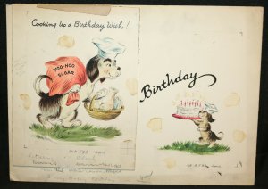 Dog Cooking up a Birthday Wish 2pc Original Greeting Card Painted Art