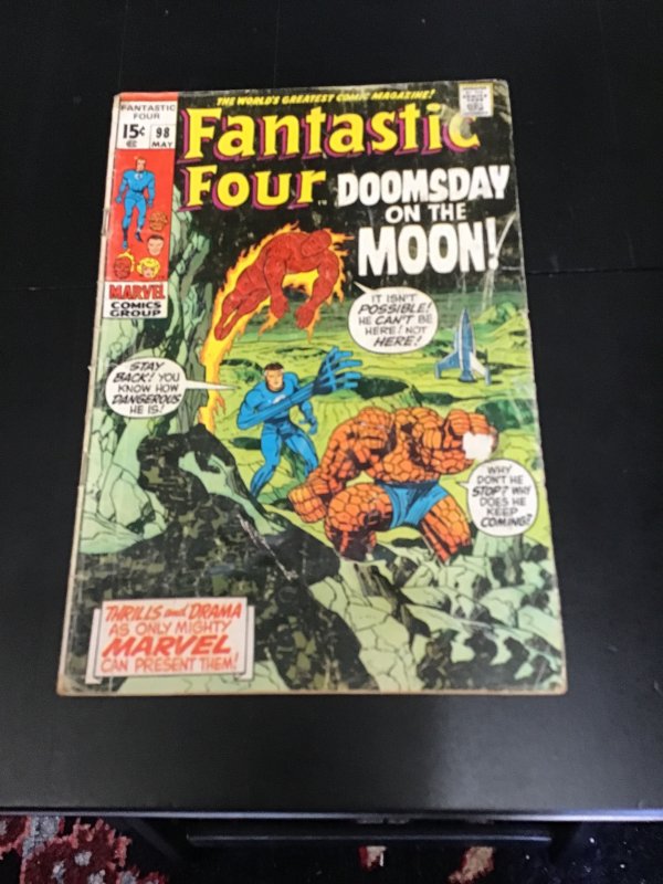 Fantastic Four #98 (1970) mystery on the moon! Kirby Art Neil Armstrong! VG+ Wow