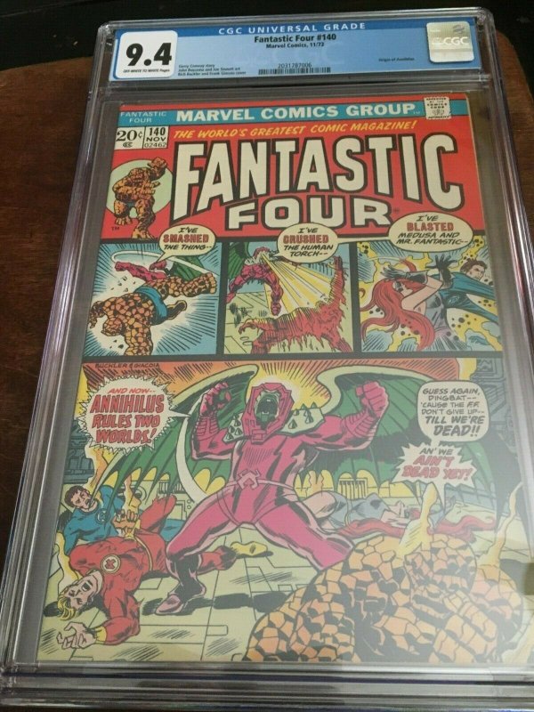 FANTASTIC FOUR 140 CGC 9.4 WHITE PAGES ORIGIN ANNIHILUS BUSCEMA MARVEL COMICS