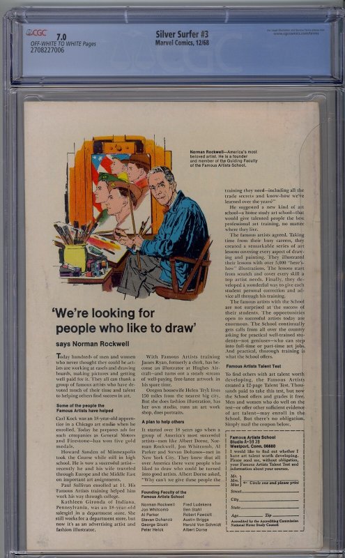 Silver Surfer #3 1968 Marvel Comics CGC 7.0 1st app Mephisto